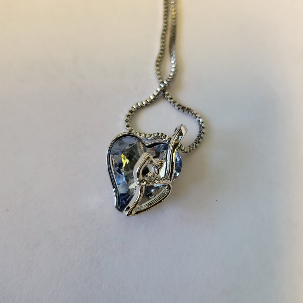 NEW Silver Toned Heart Pendant With Cat Design